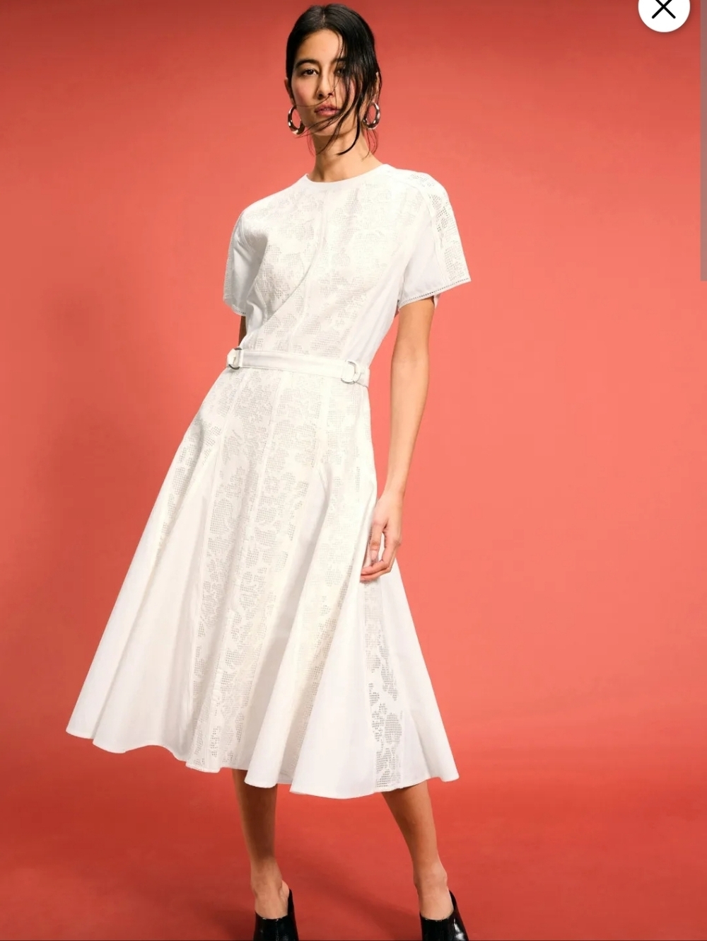 Philip Lim White Lace Fit Flare Midi Dress SIZE 2 Romantic Modest Designer $850